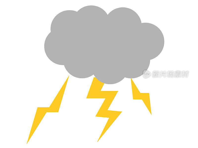 Illustration of cloud and thunder, simple solid color, weather symbol